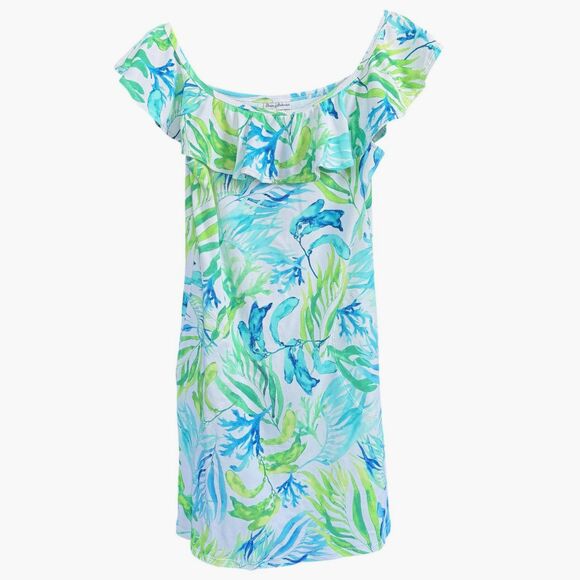 NWT Tommy Bahama Island Cays Sea Fronds Off-the-Shoulder Spa Dress S - Picture 2 of 7